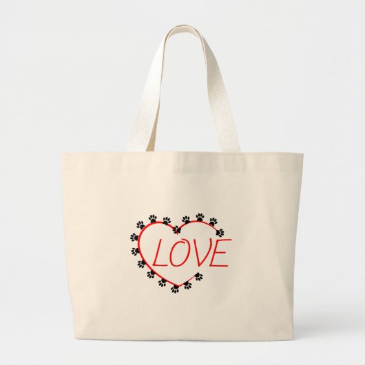 Dog Paws Red Heart Love Grote Tote Bag (Voorkant)