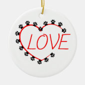 Dog Paws Red Heart Love Keramisch Ornament (Voorkant)