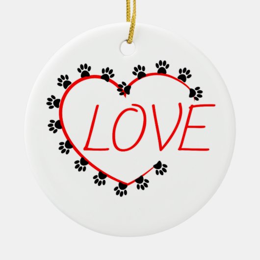 Dog Paws Red Heart Love Keramisch Ornament (Voorkant)