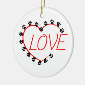 Dog Paws Red Heart Love Keramisch Ornament (Links)