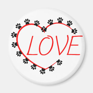 Dog Paws Red Heart Love Magneet