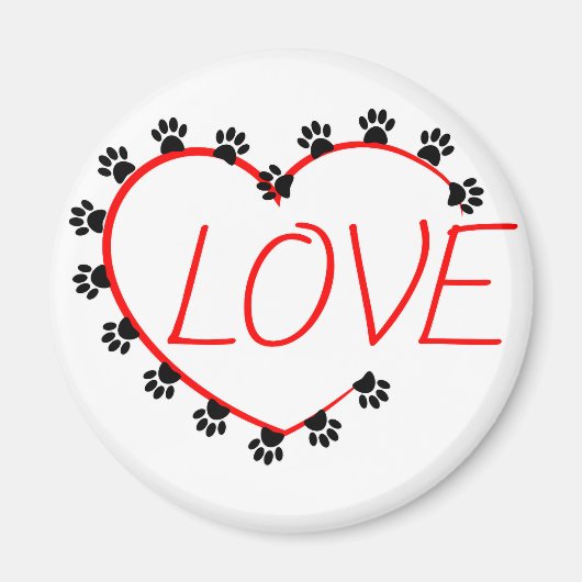 Dog Paws Red Heart Love Magneet (Voorkant)
