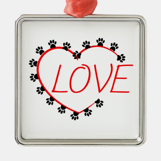 Dog Paws Red Heart Love Metalen Ornament (Voorkant)