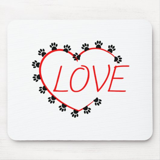 Dog Paws Red Heart Love Muismat (Voorkant)