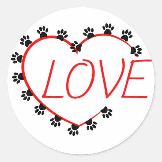 Dog Paws Red Heart Love Ronde Sticker (Voorkant)
