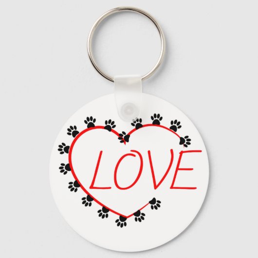 Dog Paws Red Heart Love Sleutelhanger (Voorkant)