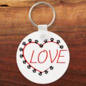 Dog Paws Red Heart Love Sleutelhanger (Voorkant)