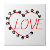 Dog Paws Red Heart Love Tegeltje (Voorkant)