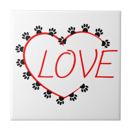 Dog Paws Red Heart Love Tegeltje (Voorkant)