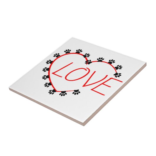 Dog Paws Red Heart Love Tegeltje (Zijkant)