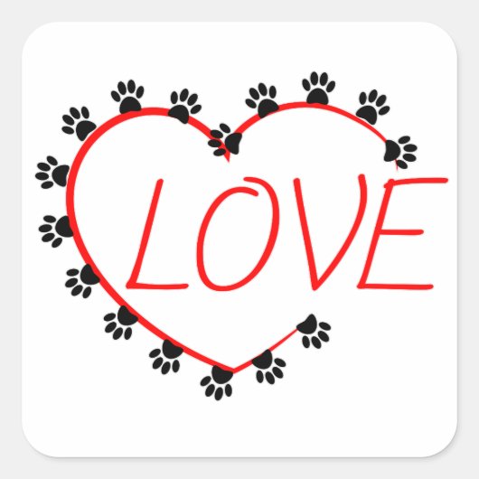 Dog Paws Red Heart Love Vierkante Sticker (Voorkant)
