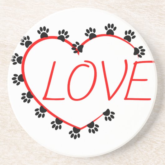 Dog Paws Red Heart Love Zandsteen Onderzetter (Voorkant)
