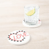 Dog Paws Red Heart Love Zandsteen Onderzetter (Zijkant)