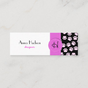 Dog Paws, Traces, Paw-prints - Roze zwart Mini Visitekaartje