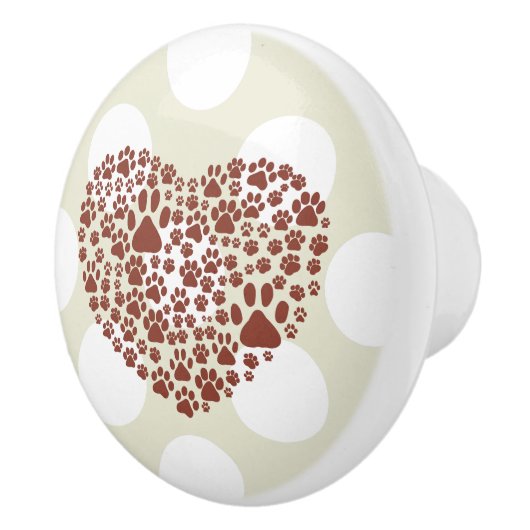 Dog Paws, Trails, Paw-prints, hart - bruin Keramische Knop (Rechts)