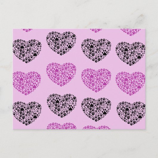 Dog Paws, Trails, Paw-prints, hart - zwart Paars Briefkaart (Voorkant)