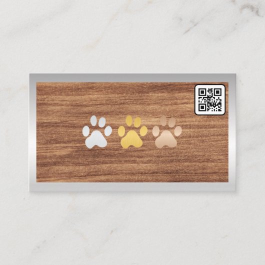 Dog Paws Wood | QR-code Visitekaartje (Voorkant)