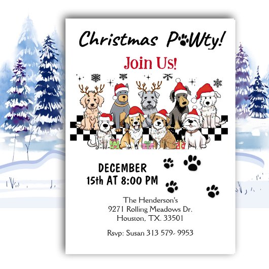 Dog Pawty Animals Kerstfeest Uitnodiging