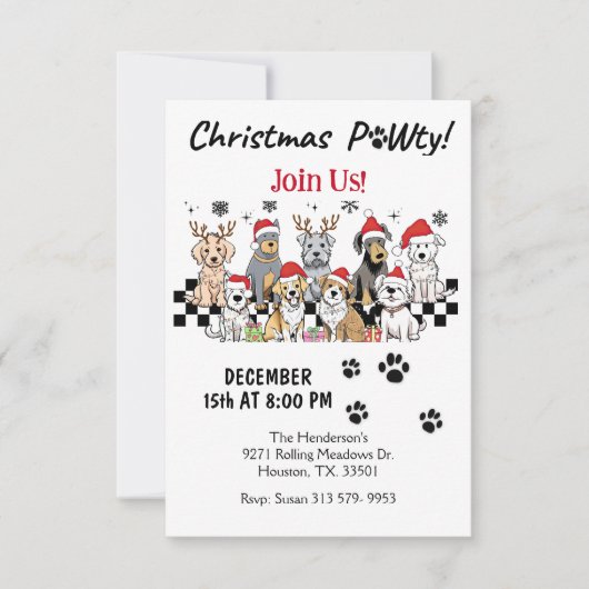 Dog Pawty Animals Kerstfeest Uitnodiging (Voorkant)