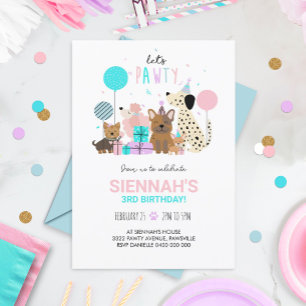 Dog Pawty Invitation Puppy Invitation Girl Kaart