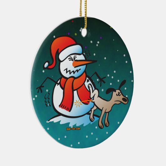 Dog Peeing op een Snowman! Keramisch Ornament (Rechts)