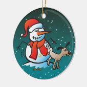 Dog Peeing op een Snowman! Keramisch Ornament (Links)