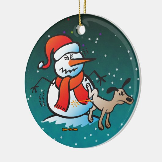 Dog Peeing op een Snowman! Keramisch Ornament (Links)