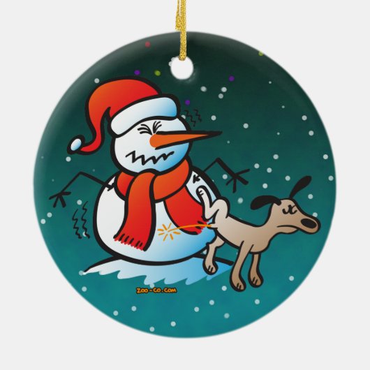 Dog Peeing op een Snowman! Keramisch Ornament (Achterkant)