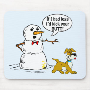 Dog Pees op Snowman Cartoon blue Muismat