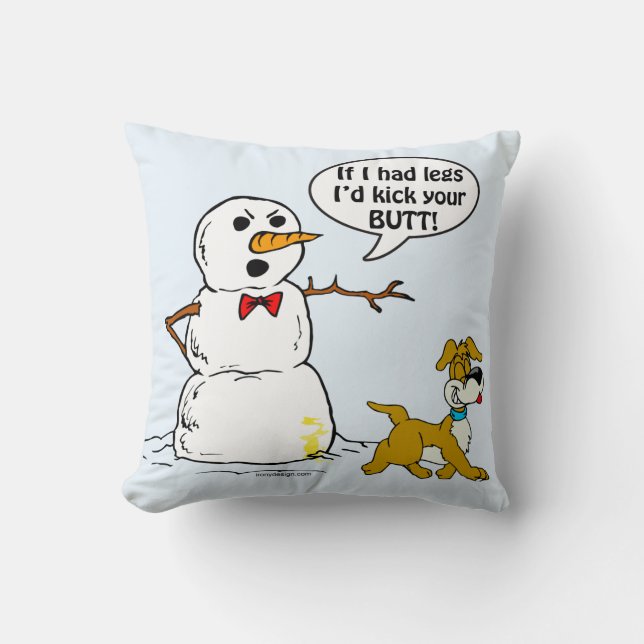 Dog Pees op Snowman Cartoon Kussen (Voorkant)