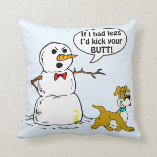 Dog Pees op Snowman Cartoon Kussen