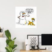 Dog Pees op Snowman Cartoon Poster (Thuiskantoor)