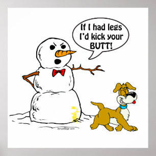 Dog Pees op Snowman Cartoon Poster