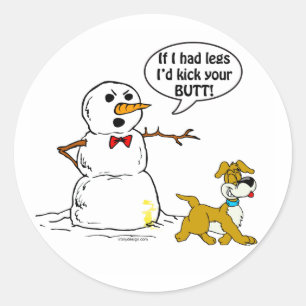Dog Pees op Snowman Joke Ronde Sticker