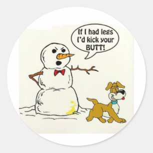 Dog Pees op Snowman Ronde Sticker