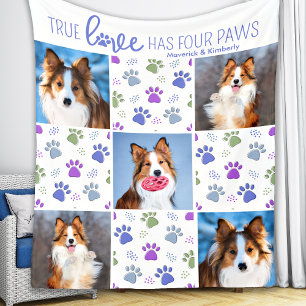 Dog Personalized 5 Photo Trendy Paw Print Quilt Fleece Deken