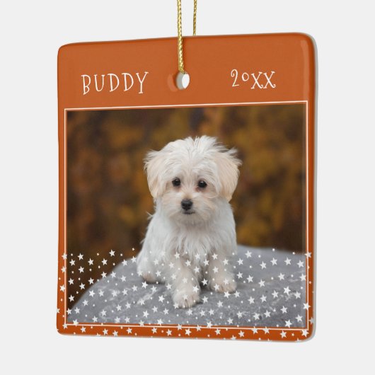 Dog Pet 2 Foto's Star Pattern Oranje Kerstmis Keramisch Ornament (Links)