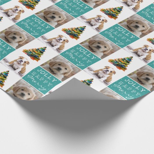Dog Pet 2 Waterverf kerstboom foto's Cadeaupapier (Hoek)
