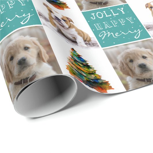 Dog Pet 2 Waterverf kerstboom foto's Cadeaupapier (Rol Hoek)