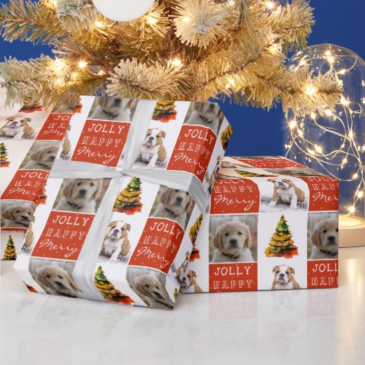 Dog Pet 2 Waterverf kerstboom foto's Cadeaupapier (Feestdagen)