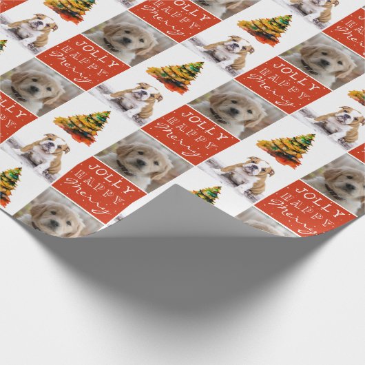 Dog Pet 2 Waterverf kerstboom foto's Cadeaupapier (Hoek)
