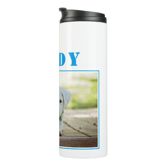 Dog Pet Blue Name en Photo Personalized Thermosbeker (Geroteerd rechts)