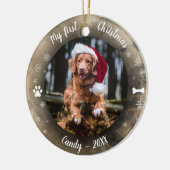 Dog Pet Eerste Kerstfeest Foto Rustic Animal Print Keramisch Ornament (Links)