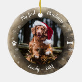 Dog Pet Eerste Kerstfeest Foto Rustic Animal Print Keramisch Ornament (Achterkant)
