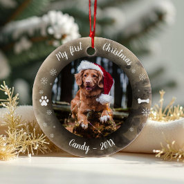 Dog Pet Eerste Kerstfeest Foto Rustic Animal Print Keramisch Ornament