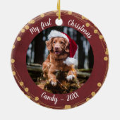 Dog Pet Eerste Kerstfeest Foto Rustic Light Wreath Keramisch Ornament (Achterkant)