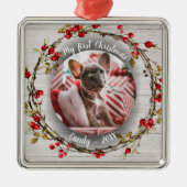 Dog Pet Eerste Kerstfoto Rusti Wreaths Metalen Ornament (Voorkant)