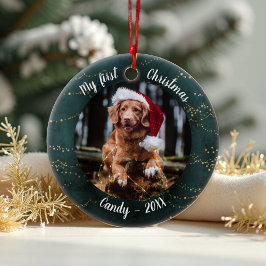 Dog Pet First Kerstfoto Rusti Fairy Trees Keramisch Ornament