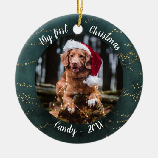 Dog Pet First Kerstfoto Rusti Fairy Trees Keramisch Ornament (Voorkant)