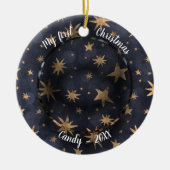 Dog Pet First Kerstfoto Rustic Messy Stars Keramisch Ornament (Voorkant)